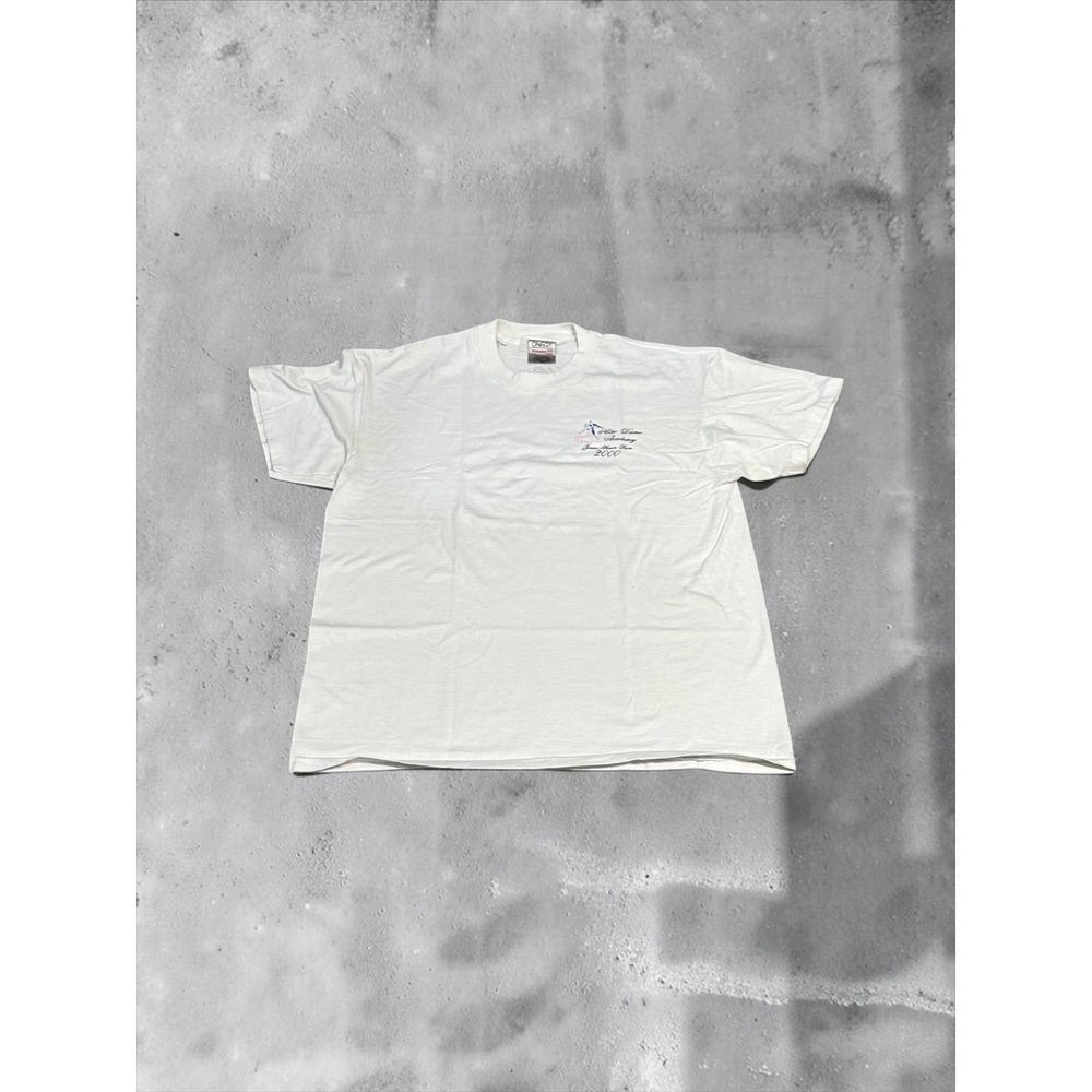 Oneita Graphic T-Shirt Unisex L White Y2K Notre Dame Academy Prom 2000
